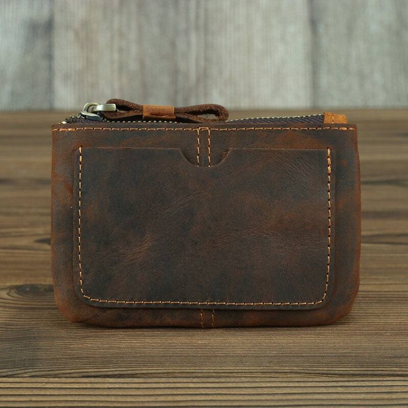 Alt View 4. Steel Horse Leather - The Cael | Handmade Leather Coin Purse with Zipper - Brown.