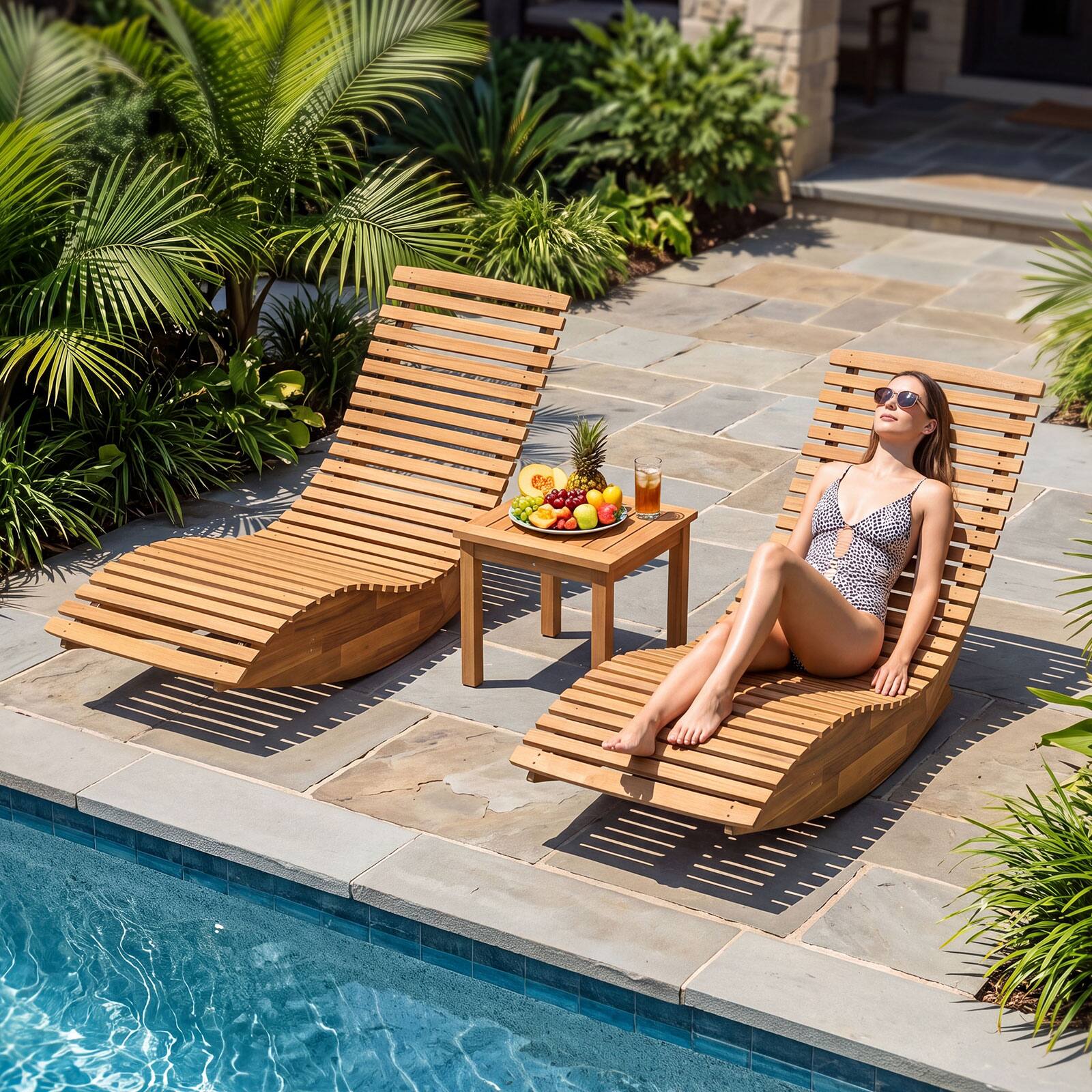 Alt View 1. Costway - Costway Set of 2 Outdoor Chaise Lounge Chair Acacia Wood Garden Lawn Deck - Natural.