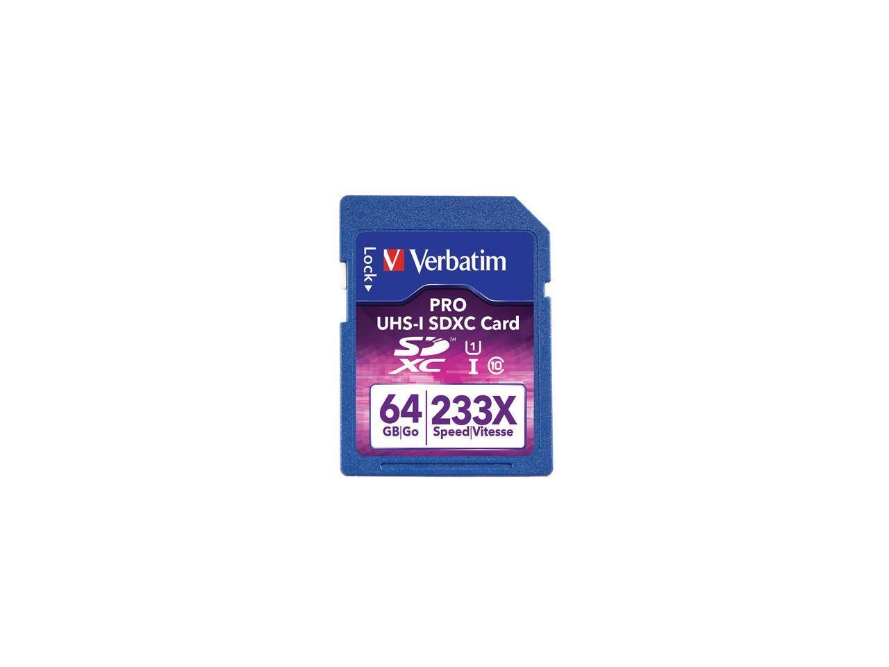 Lock V Verbatim PRO UHS-I SDXC Card 64 GB 233X Speed