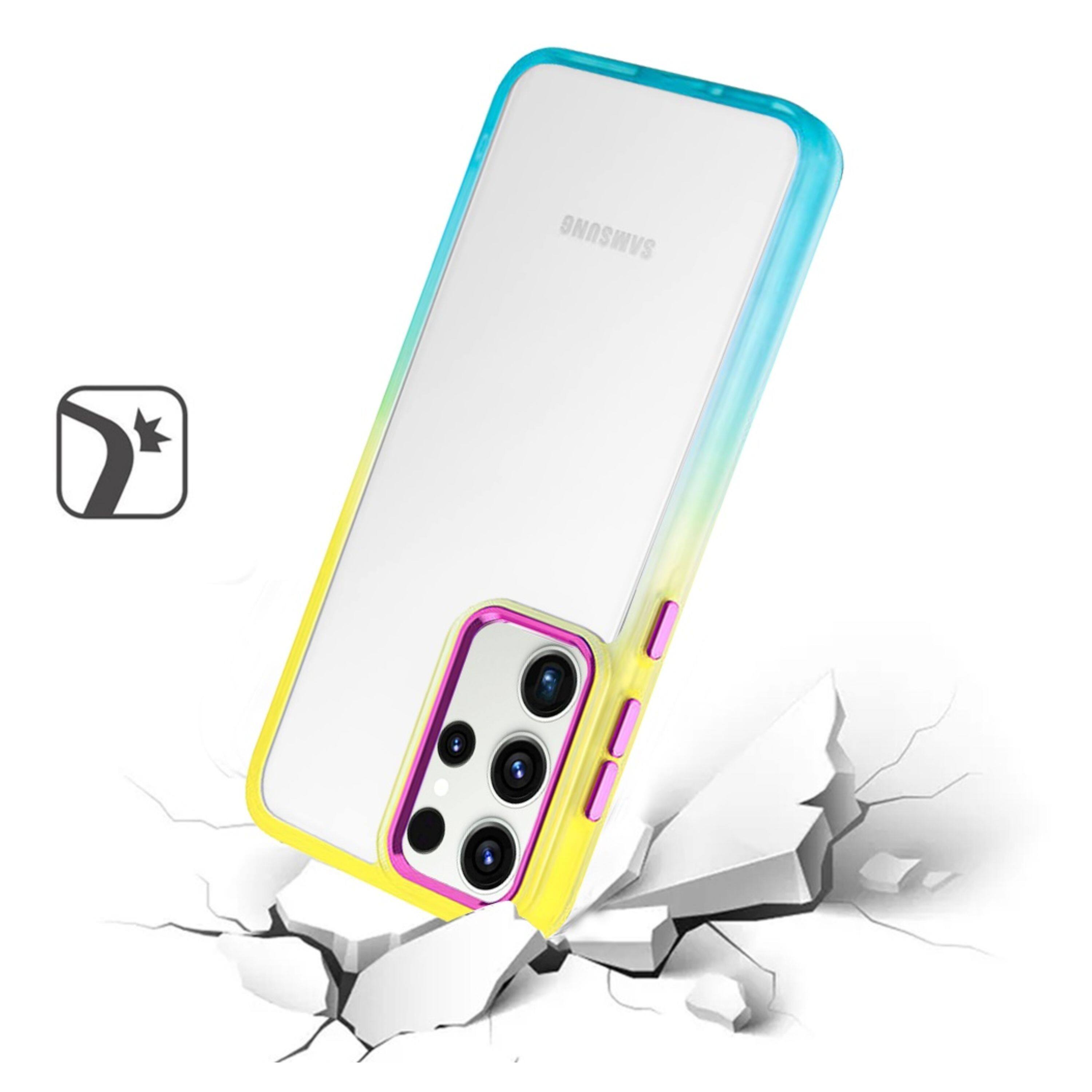 Left. Kitcheniva - Color Fading Two Tone Frame Hybrid Phone Case For Samsung Galaxy S24+ Yellow/Light Blue - Yellow/Light Blue.
