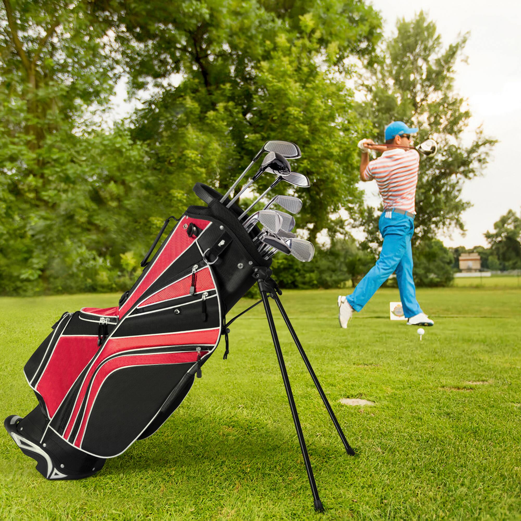 Alt View 2. Gymax - Gymax Golf Stand Bag 6 Way Divider Golf Carry Bag w/ Straps & 7 Storage Pockets Red - Red.