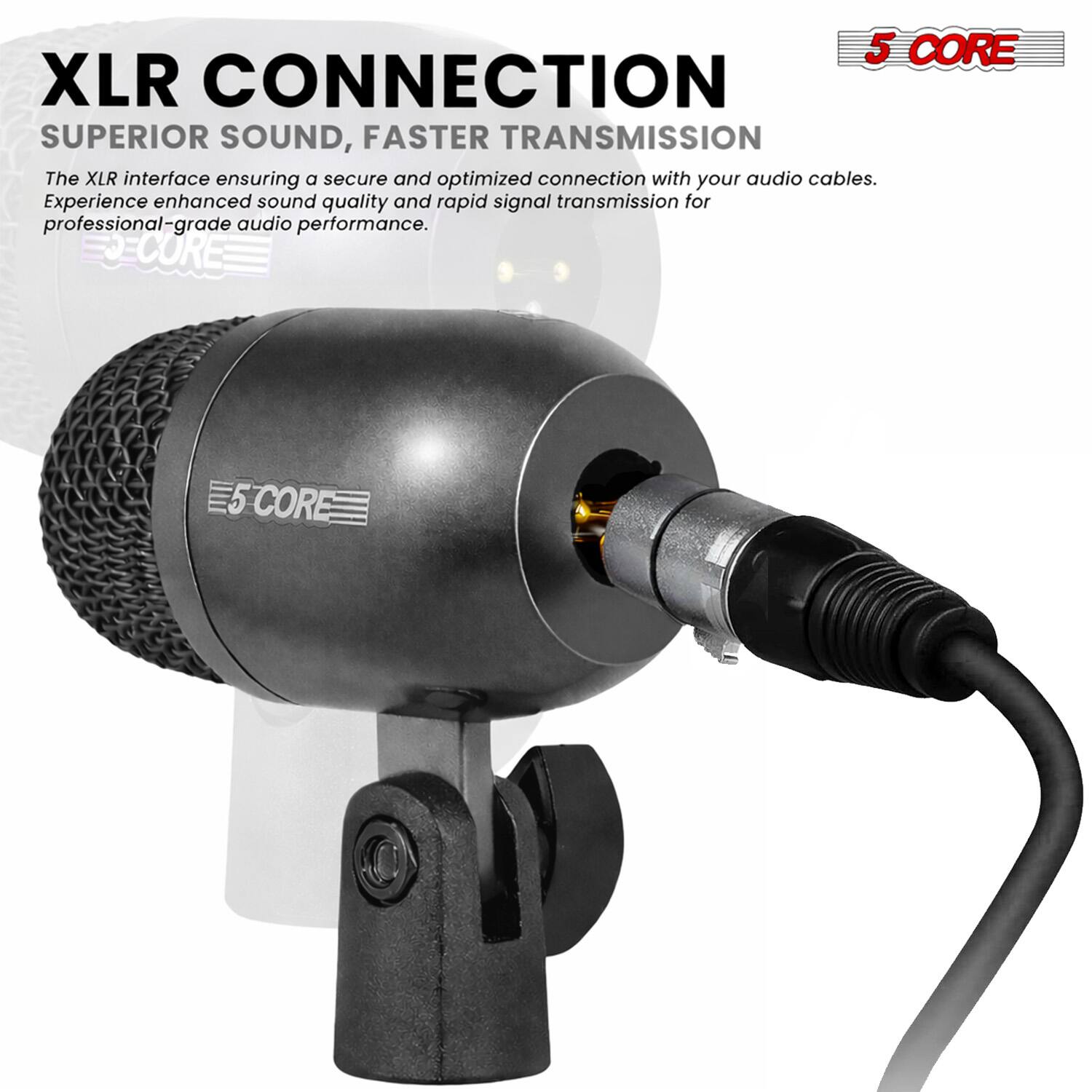 XLR CONNECTION  
SUPERIOR SOUND, FASTER TRANSMISSION  

The XLR interface ensuring a secure and optimized connection with your audio cables. Experience enhanced sound quality and rapid signal transmission for professional-grade audio performance.  

JECORE 5CORE