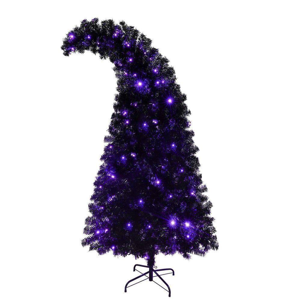 Alt View 6. Resenkos - 6ft Pre-Lit Artificial Christmas Tree, Features a Unique Curved Shape and 900 Lush Branch Tips, Black - Black.