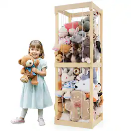 Gymax - 300L Large Stuffed Animal Storage Space-saving Toy Storage Organizer w/Open Top - Natural