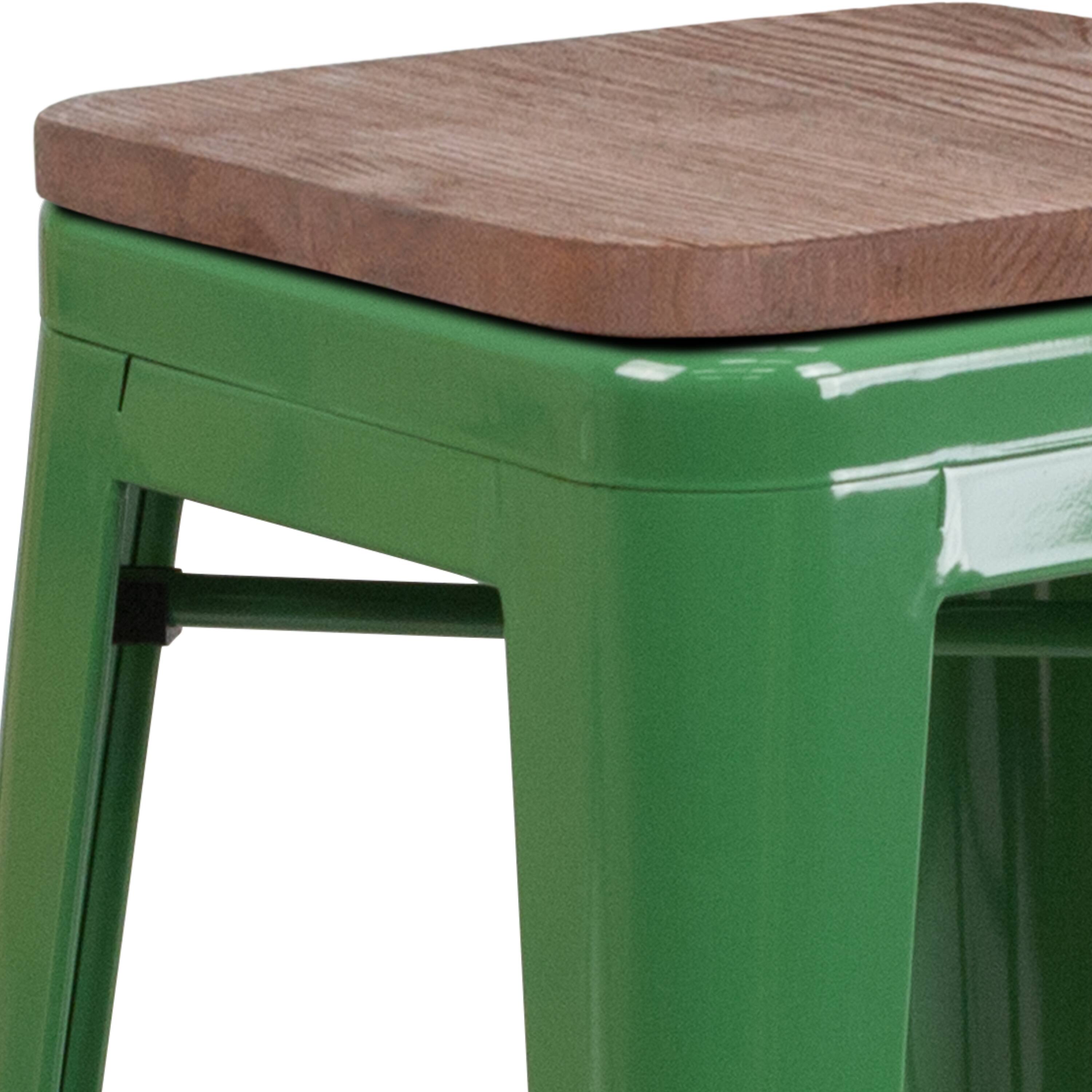 Alt View 10. Emma + Oliver - 30"H Backless Metal Barstool with Wood Seat - Green.