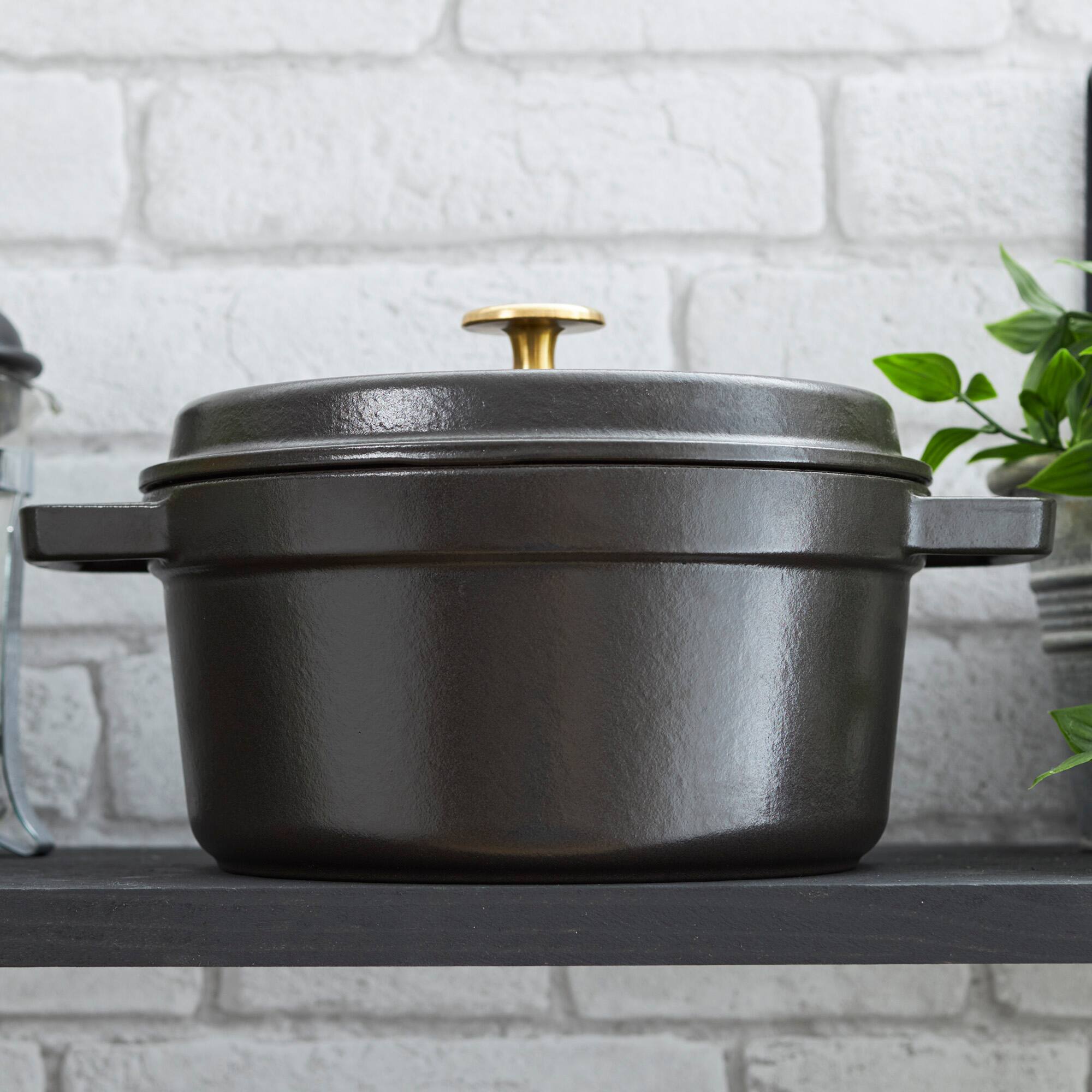 Alt View 1. Staub - Cast Iron Round Cocotte, Dutch Oven, 4-quart, serves 3-4, Made in France - Matte Black.