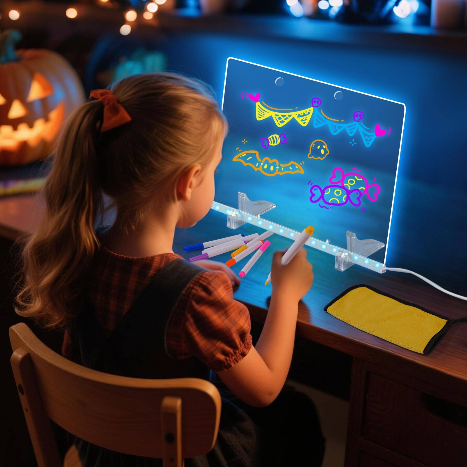 Alt View 2. Fabibe - Lumiboard Led Drawing Board With 7 Colors 14"x10" Dry Erase Light Include Adapter Hanging Chain For Stand Birthday An... - Colorful-Small 2.