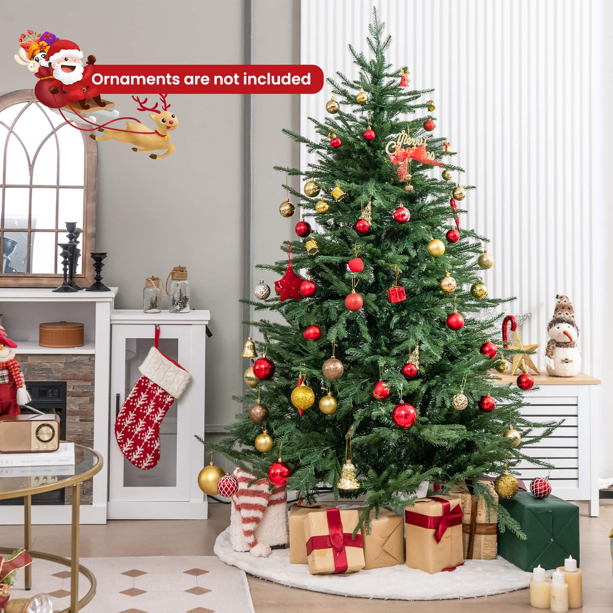 Costway 6 FT Pre-Lit Artificial Christmas Tree Hinged 788 Branch Tips ...