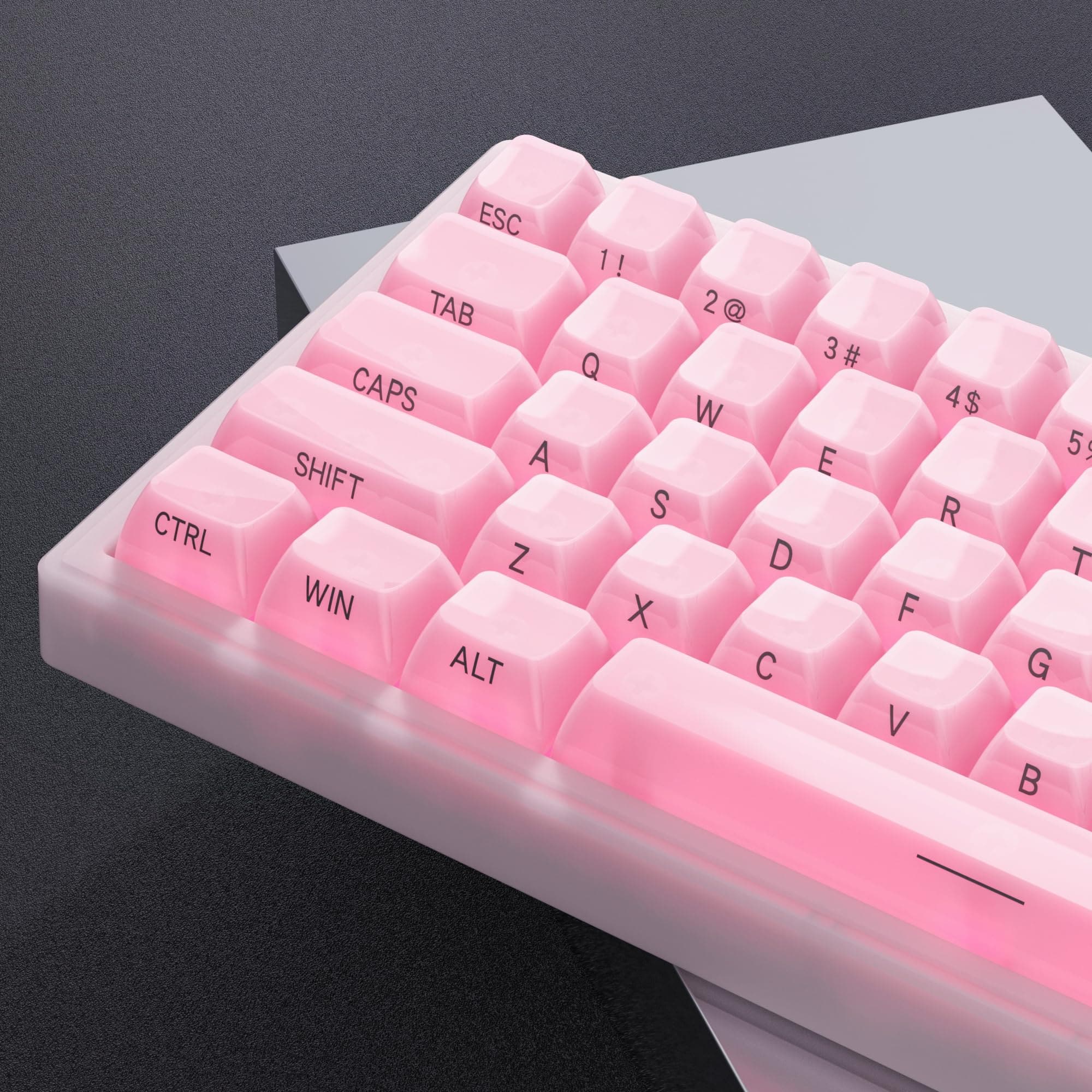 Stylel Star - Keycaps - Ceramic Style Clear White Key Cap Transparent Side Printed Custom 60 65 75 100 Percent For Cherry Mx Outemu - C-Pink