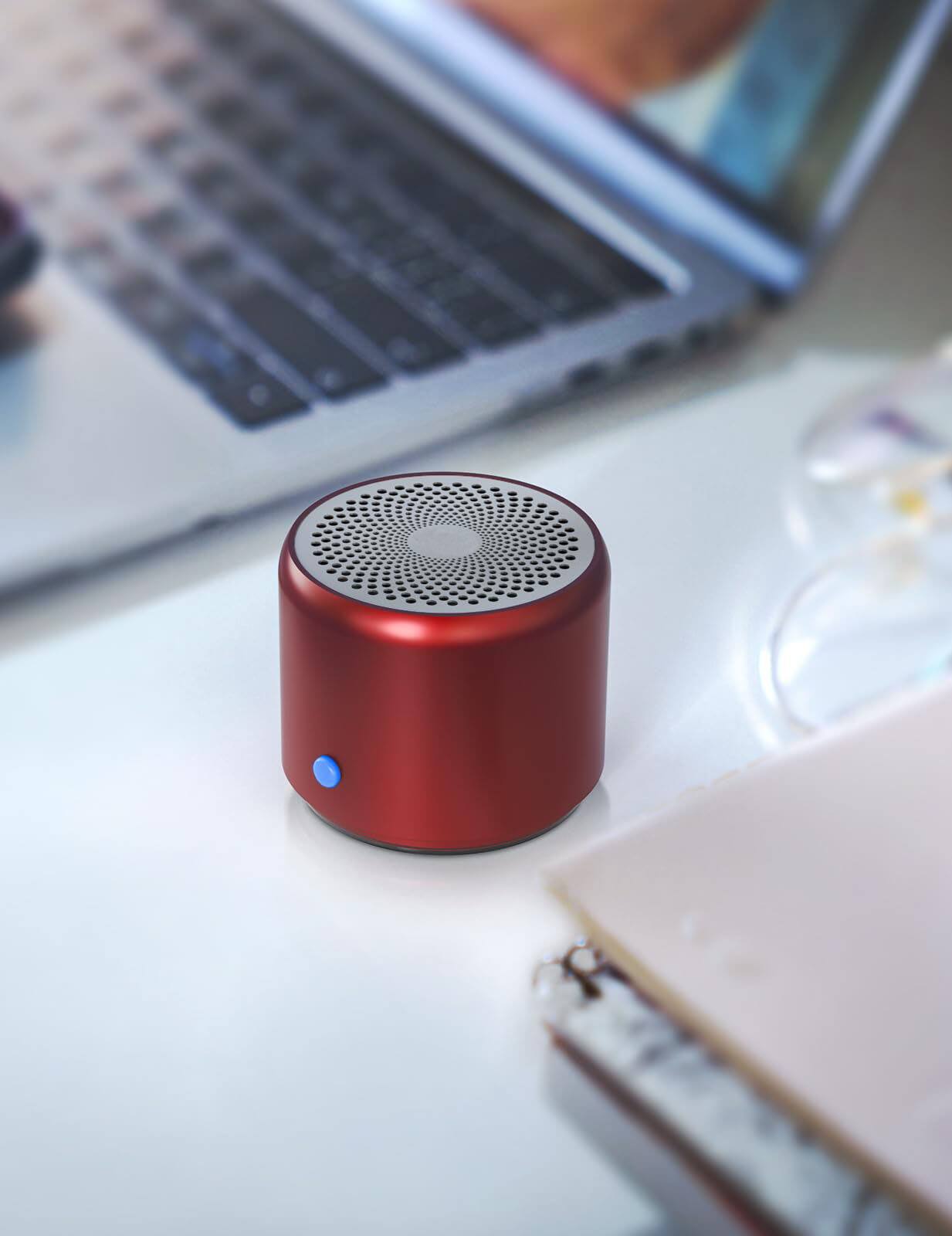 Alt View 5. PRIMEPLUS - Mini Bluetooth Speaker – Portable Wireless Speaker, 8 Hour Battery Life, Carrying Case & Metal Hook Included - Red.