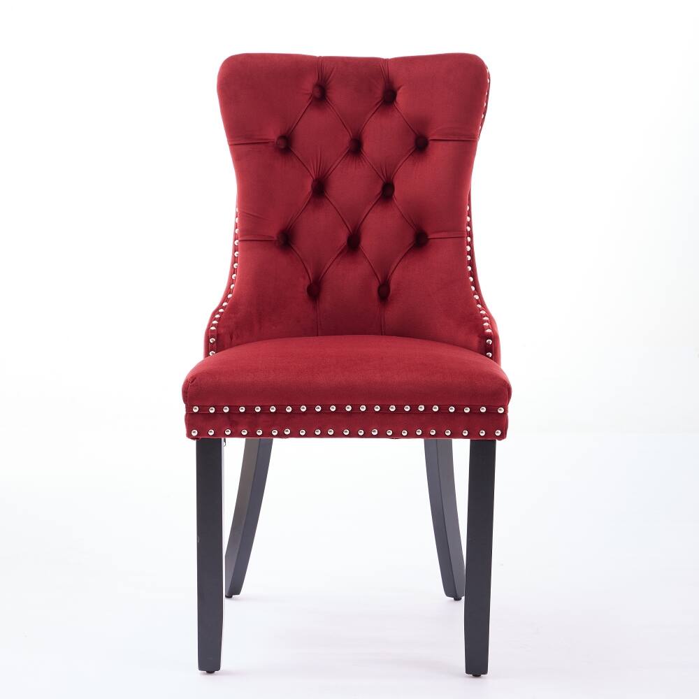 Angle. Loheer - Loheer Burgundy Velvet Tufted Dining Chairs Set of 2 High Back Solid Wood Legs - Burgundy.
