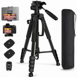 OMOMMD - Camera Tripod Heavy Duty Aluminum Stand For Ipad Phone Travel With Remote carry Bag phone Tablet Holder Com - Black-75 inch