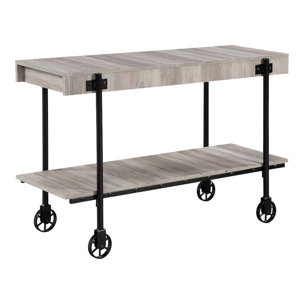 Front. Furniture of America - Acres Wood Natural Console Table with Metal Black Wheels - Brown.