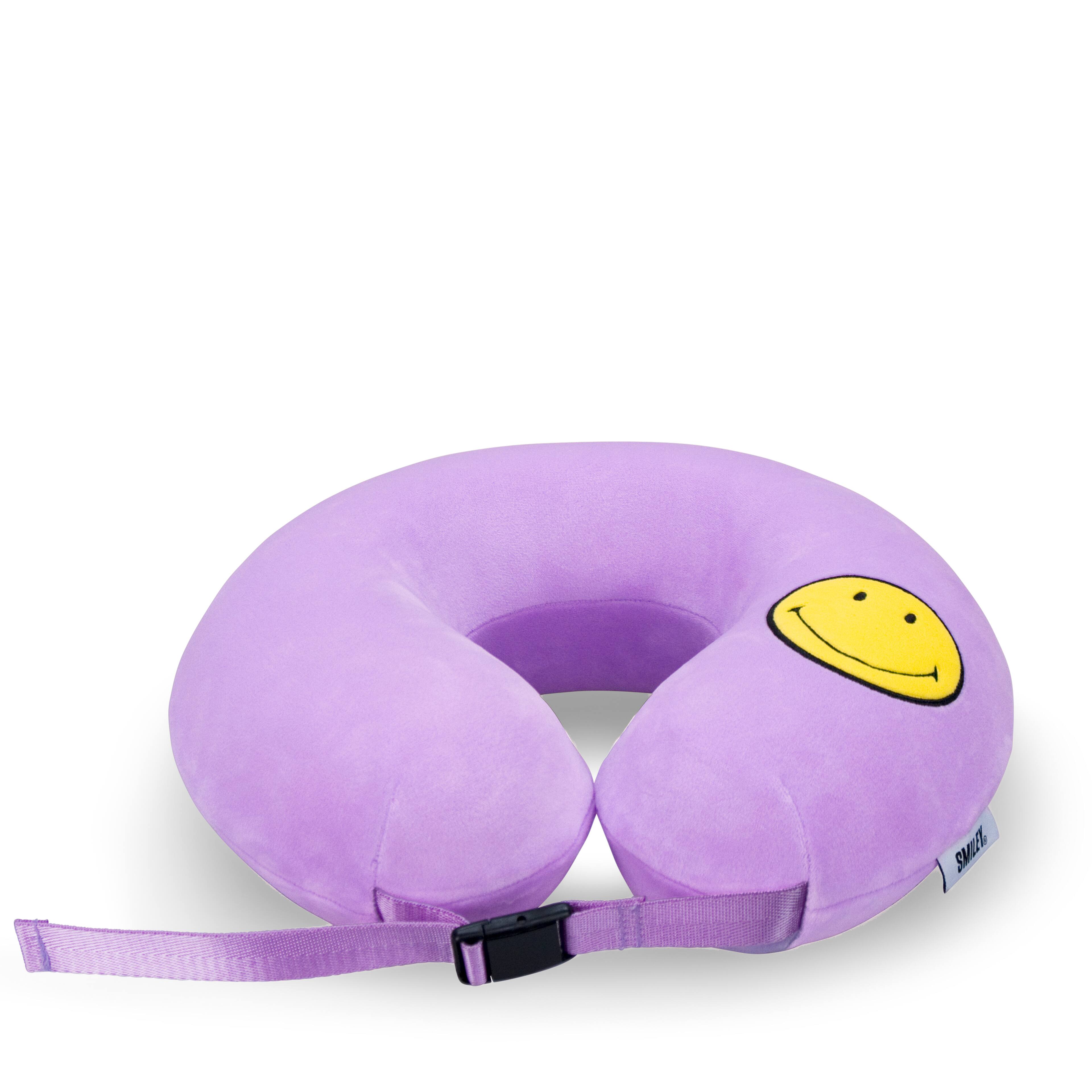 Left. Smiley World - SMILEY Purple Smiley Patch Marshmallow Memory Foam Travel Pillow - Purple.