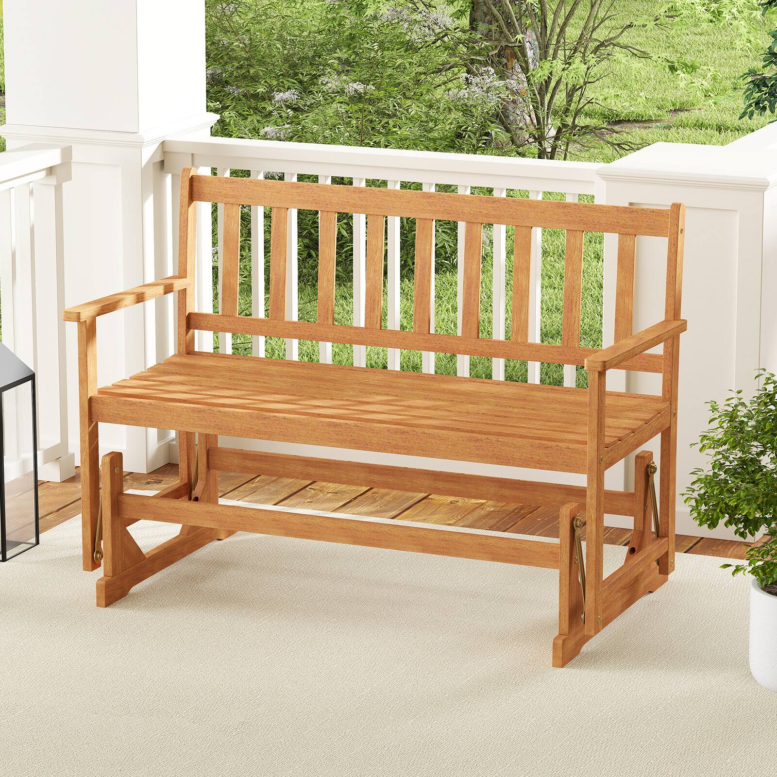 Alt View 4. Gymax - Gymax 2 Person Patio Glider Bench Solid Acacia Wood Porch Glider Chair w/ Seat - Natural.