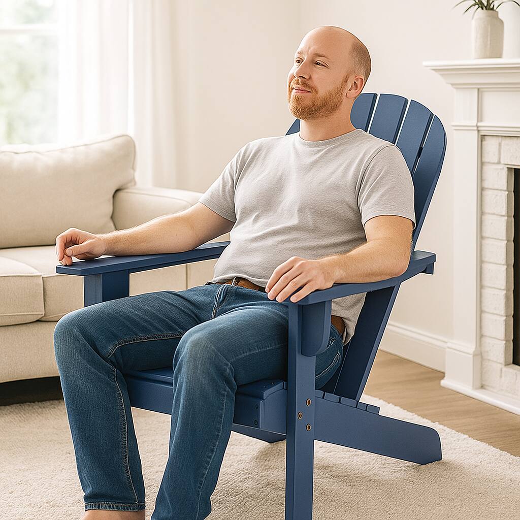 Angle. Hivvago - Acacia Wood Deck Chair with Relaxed Seating Angle - Blue.