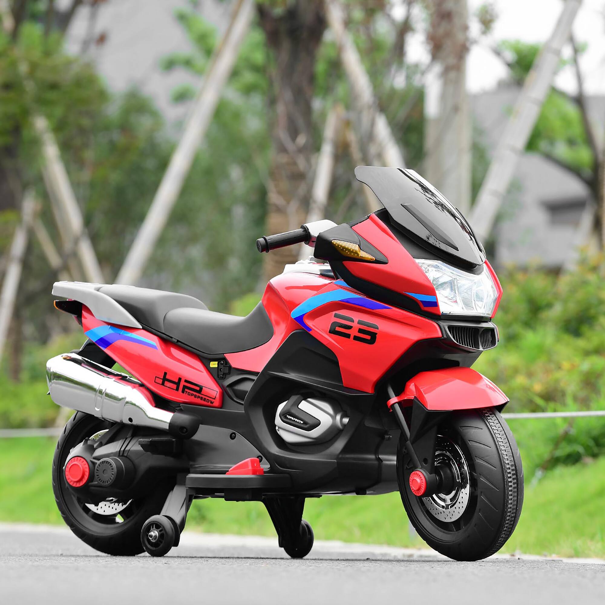 Alt View 1. Costway - Costway 12V Kids Ride On Motorcycle Electric Motor Bike w/ Training Wheels & Light - Red.