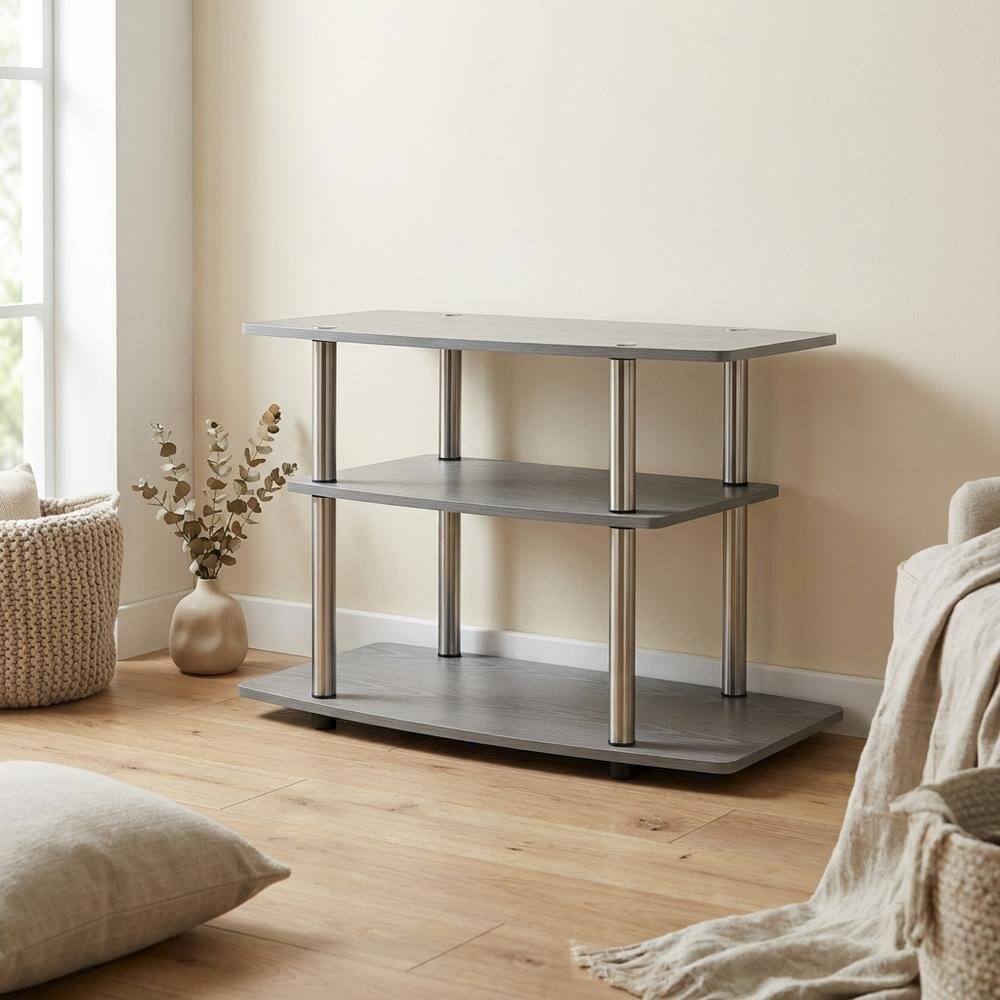 Alt View 2. FurniFact - Gray No Tools 3-Tier TV Stand for TVs up to 37 inches, Transitional style - Gray.