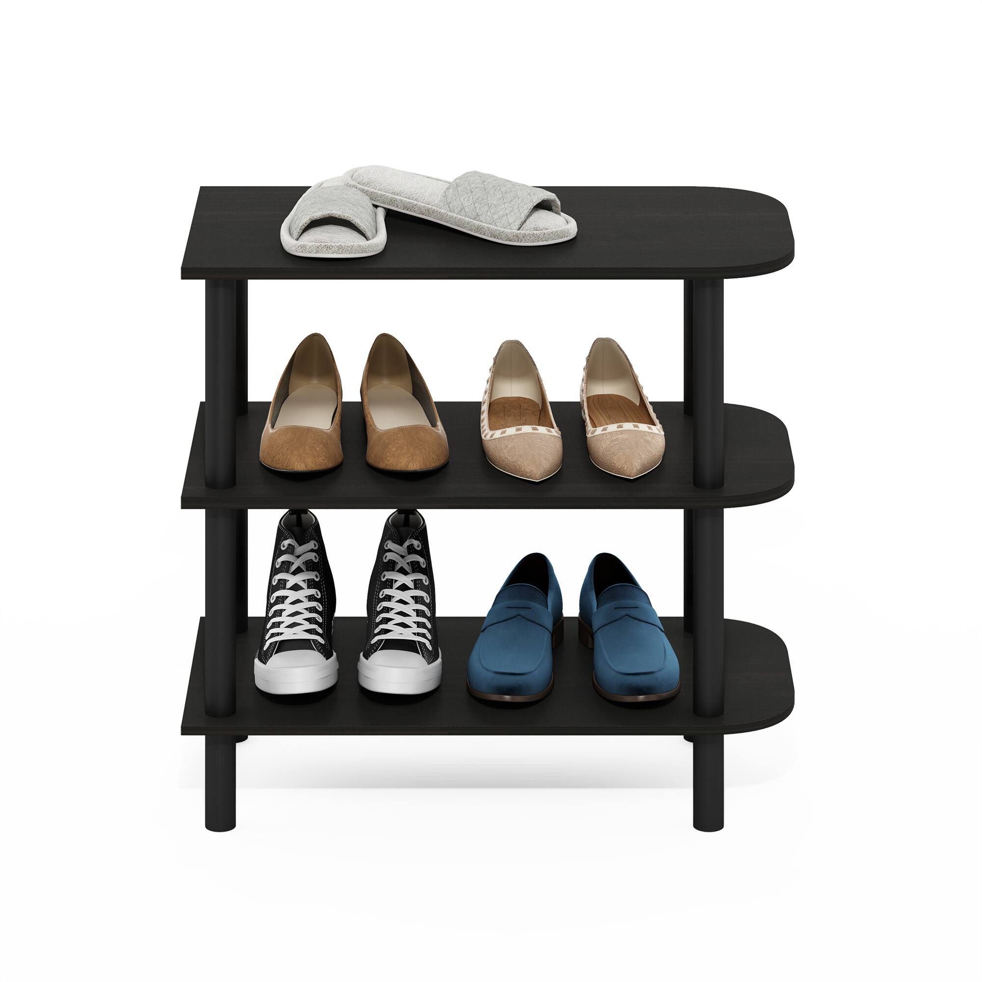 Alt View 4. Furinno - Turn-N-Tube 26-Inch 3-Tier Curved Freestanding Shoe Rack Storage Organizer - Espresso/Black.