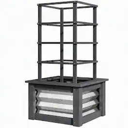 RYHNUYNE - Raised Garden Bed with Trellis, Galvanized Planter Box on Fir Wood Stand for Climbing Plants, Vegetables - Grey
