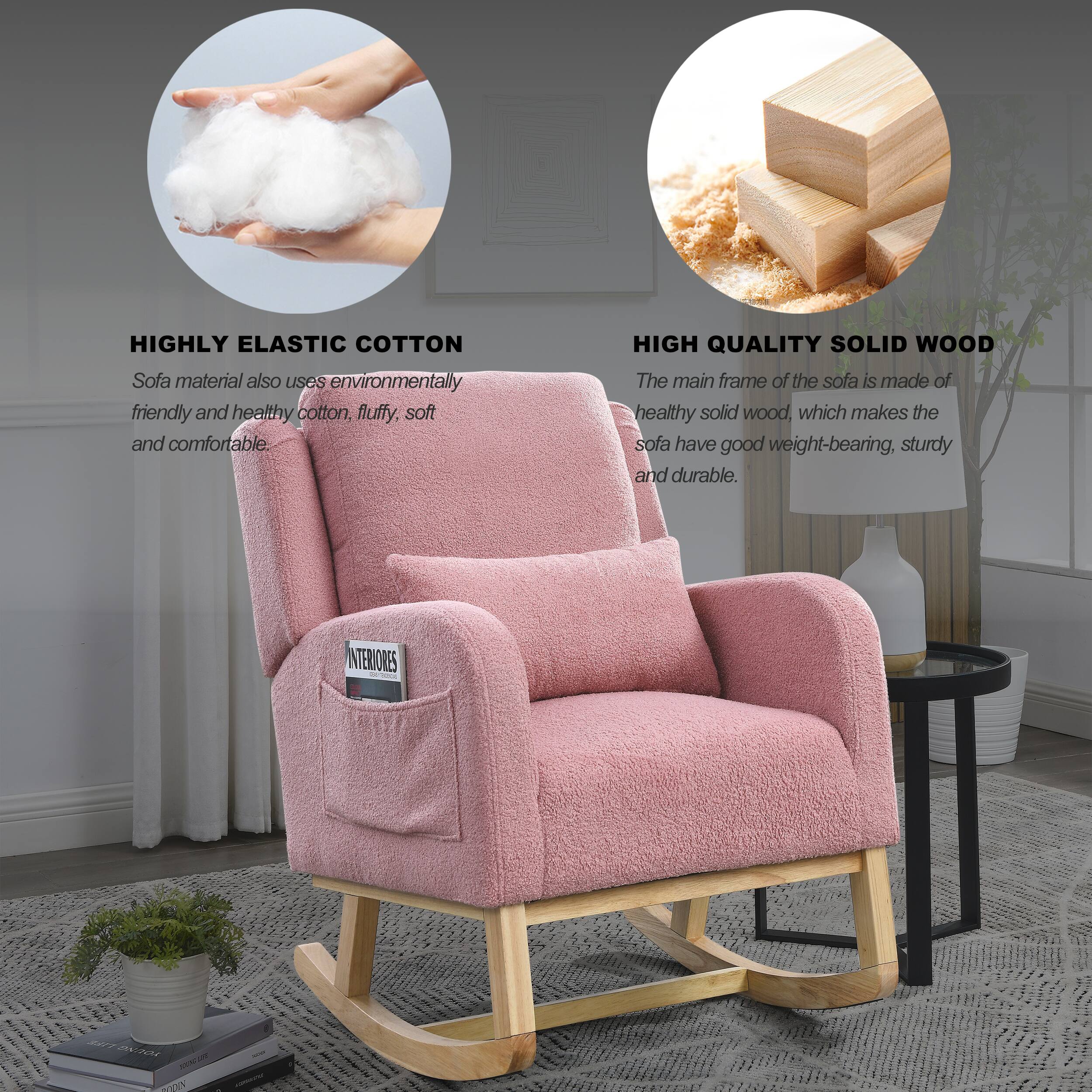 **HIGHLY ELASTIC COTTON**  
Sofa material also uses environmentally friendly and healthy cotton, fluffy, soft and comfortable.

**HIGH QUALITY SOLID WOOD**  
The main frame of the sofa is made of healthy solid wood, which makes the sofa have good weight-bearing, sturdy and durable.