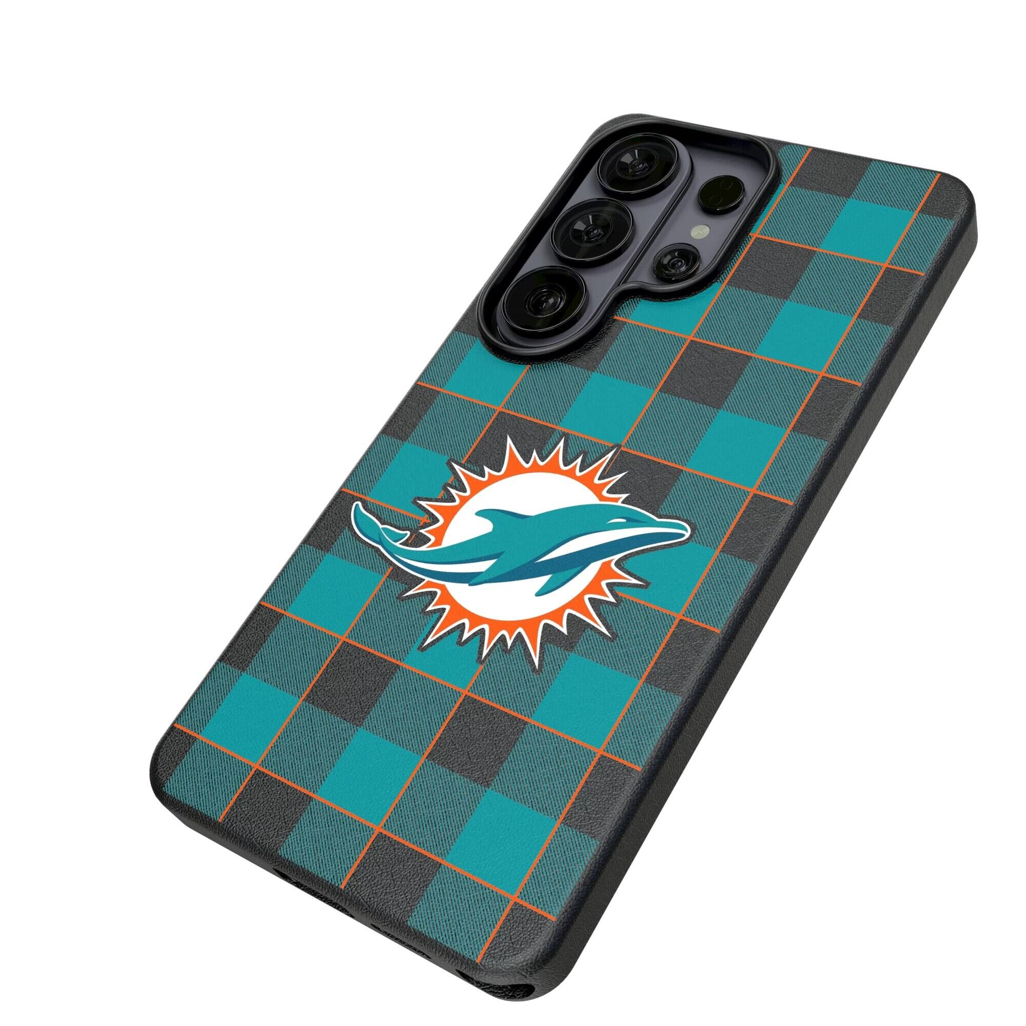 Alt View 1. Keyscaper - Miami Dolphins Plaid Galaxy Magnetic Bump Case - S26 - Black.