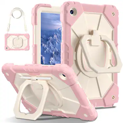 Front. UUCOVER - Case for Samsung Galaxy Tab A11+ 11-inch 2025 (SM-X230/X236/X238) 360° Rotating Stand Hand Grip Cover +Shoulder Strap - Rosegold.