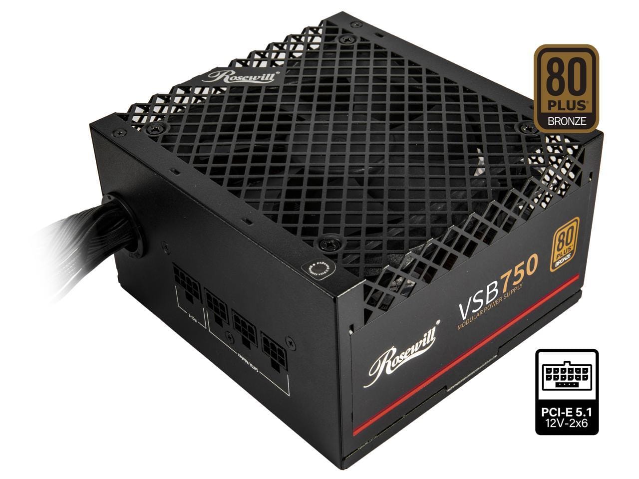 Rosewill - VSB 750W 80+ Bronze ATX 3.0/3.1 Semi-Modular PSU, PCIe 5.1 12V-2x6, 105°C Caps, 120mm Fan, 5yr Warranty