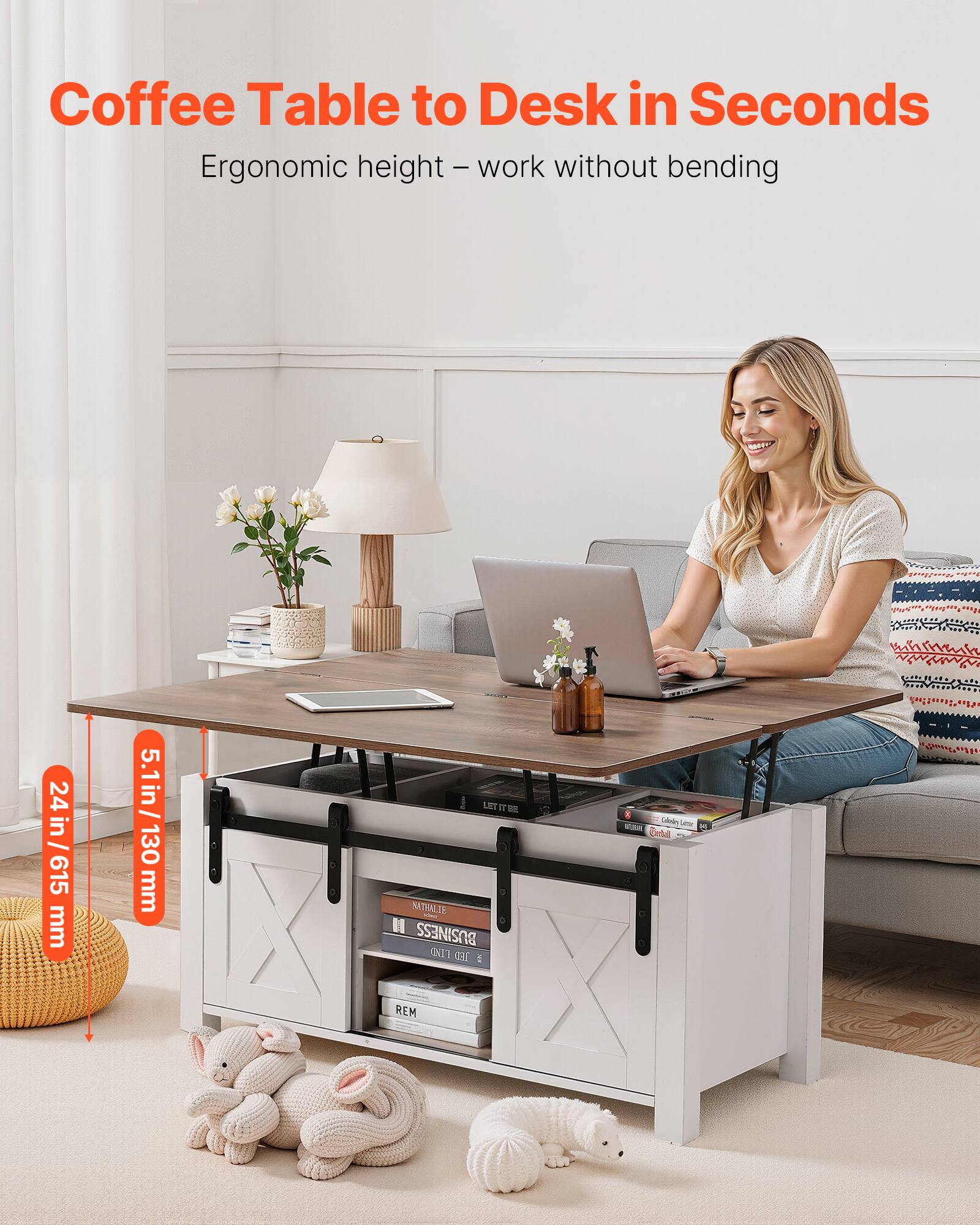 Coffee Table to Desk in Seconds

Ergonomic height – work without bending

24 in / 615 mm

5.1 in / 130 mm