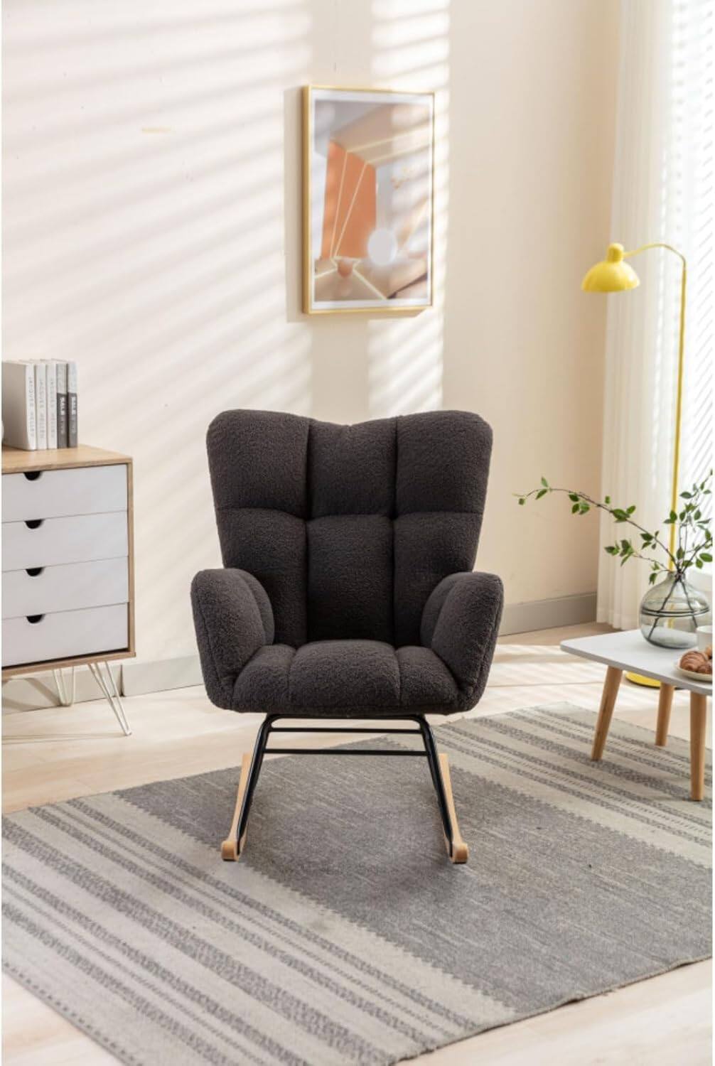 Alt View 1. Trinkets Crazed - Teddy Fabric Rocking Gilder Nursery Chair For Living Room Indoor - Dark Gray.