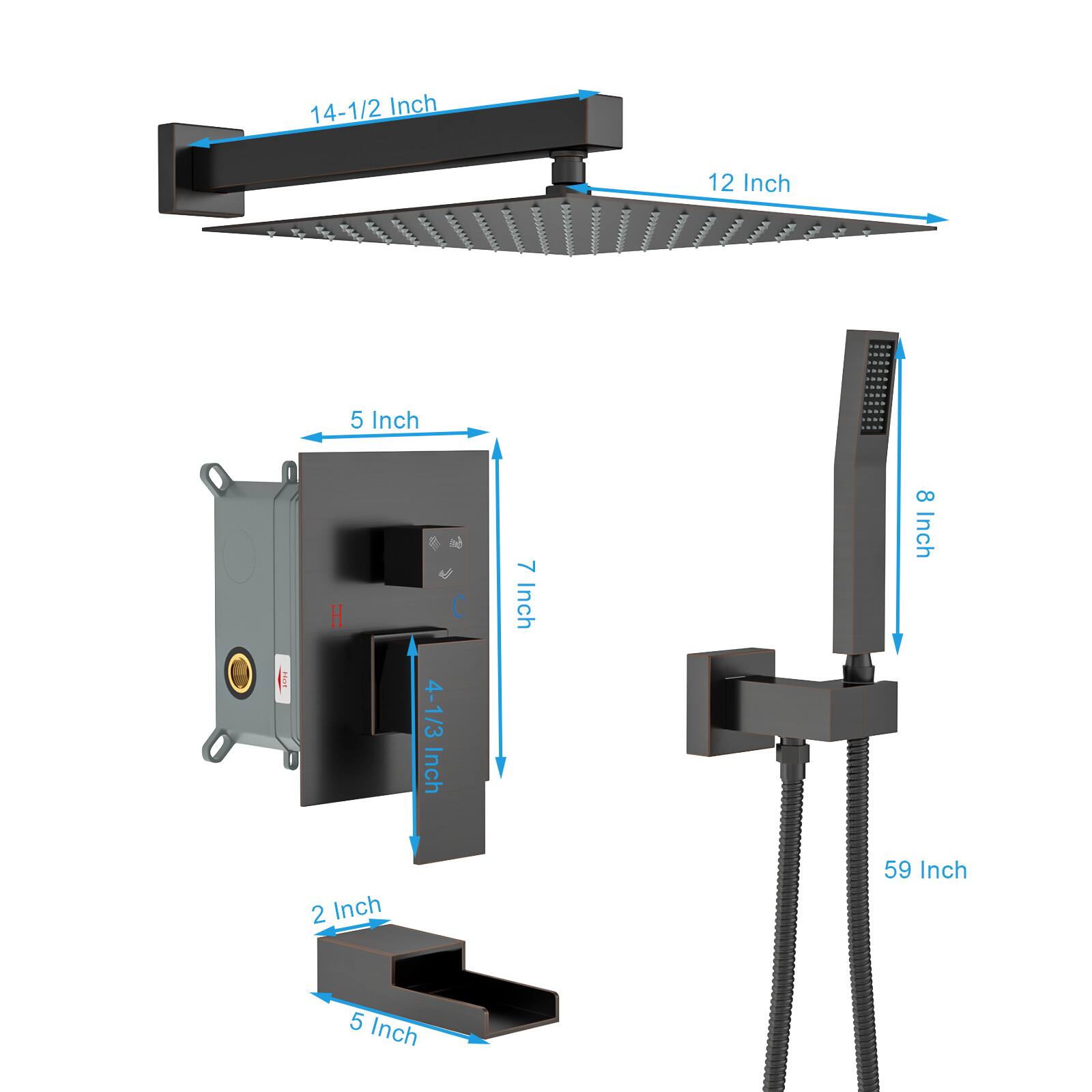 14-1/2 Inch  
12 Inch  
5 Inch  
7 Inch  
8 Inch  
4-1/3 Inch  
2 Inch  
59 Inch  
5 Inch