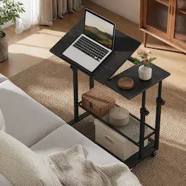 WELLFOR - 32" Mobile Stand up Desk with Open Shelf & Tilting Tabletop, Height Adjustable Standing Table - Oak