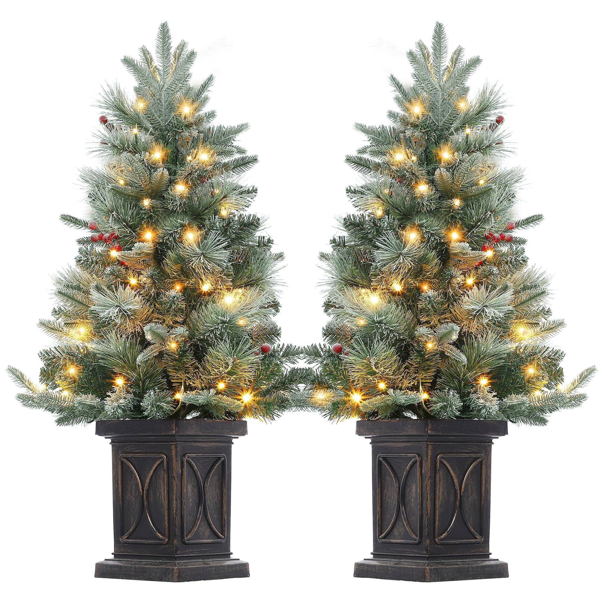 Front. Maxxis Merch - 2Pcs 3 Ft Pre-Lit Christmas Tree,Artificial Christmas Trees with Base,Xmas Trees with 78 LED Lights - GREEN.