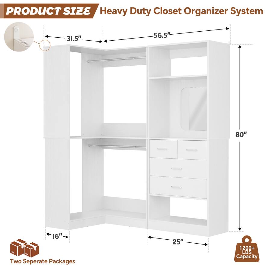 Aheaplus Freestanding 56.5" Closet Organizer System2 Piece Set, with 4 ...
