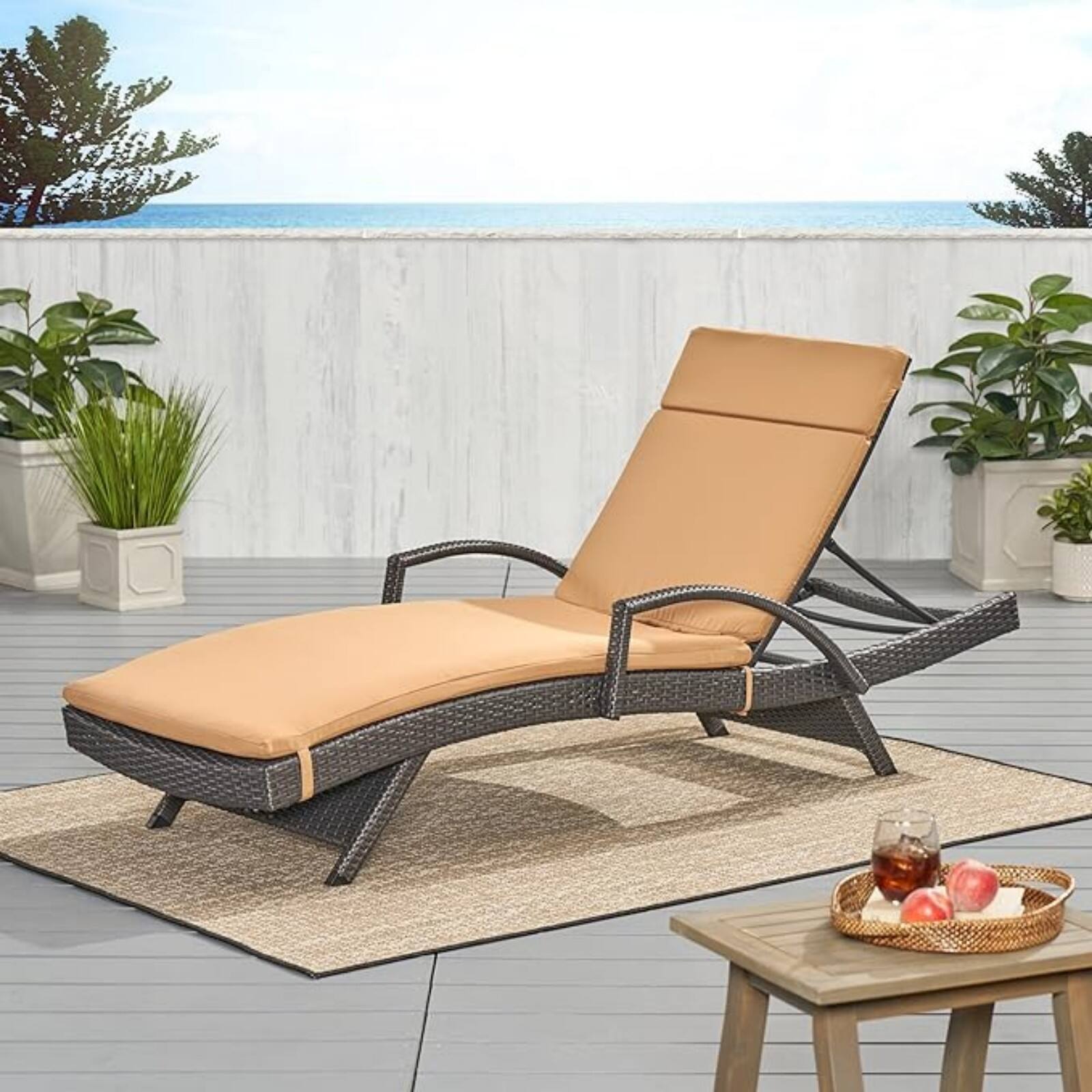 Alt View 1. Ecooso - 1PCS Outdoor Chaise Lounge Cushion，Water-Resistant，100% Polyester Fabric, No Assembly Required(Without Chaise Lounge) - Caramel.