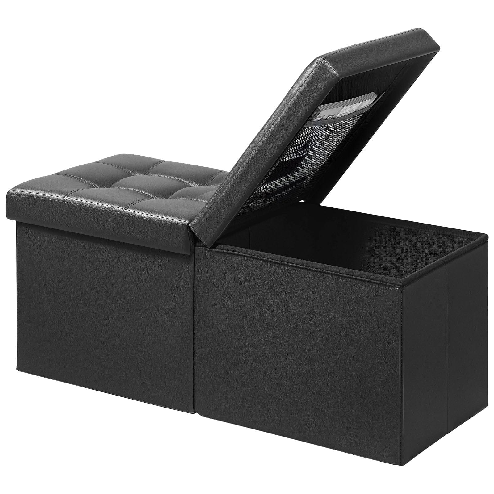 Fabibe - Footrest Ottoman Bench with Storage,34Inch Black Leather Footstool, Coffee Table, Padded Seat, Storage Chest,Blanket - Black-leather