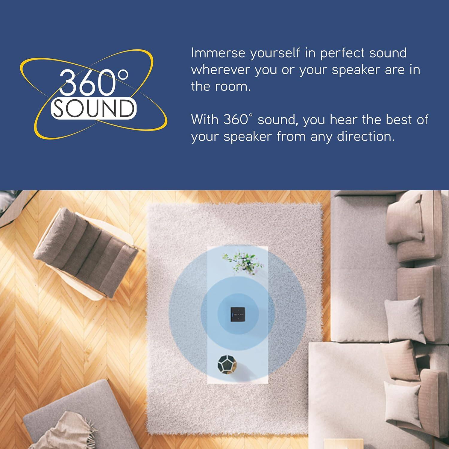 360° SOUND

Immerse yourself in perfect sound wherever you or your speaker are in the room.

With 360° sound, you hear the best of your speaker from any direction.