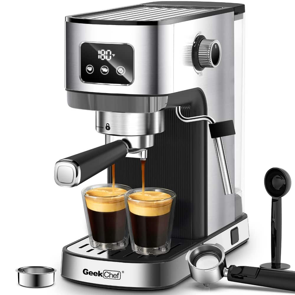 GuBangKe - Espresso Machine Cappuccino and Latte Machine with Milk Frother Steam Wand Compact Coffee Maker - Stainless Steel