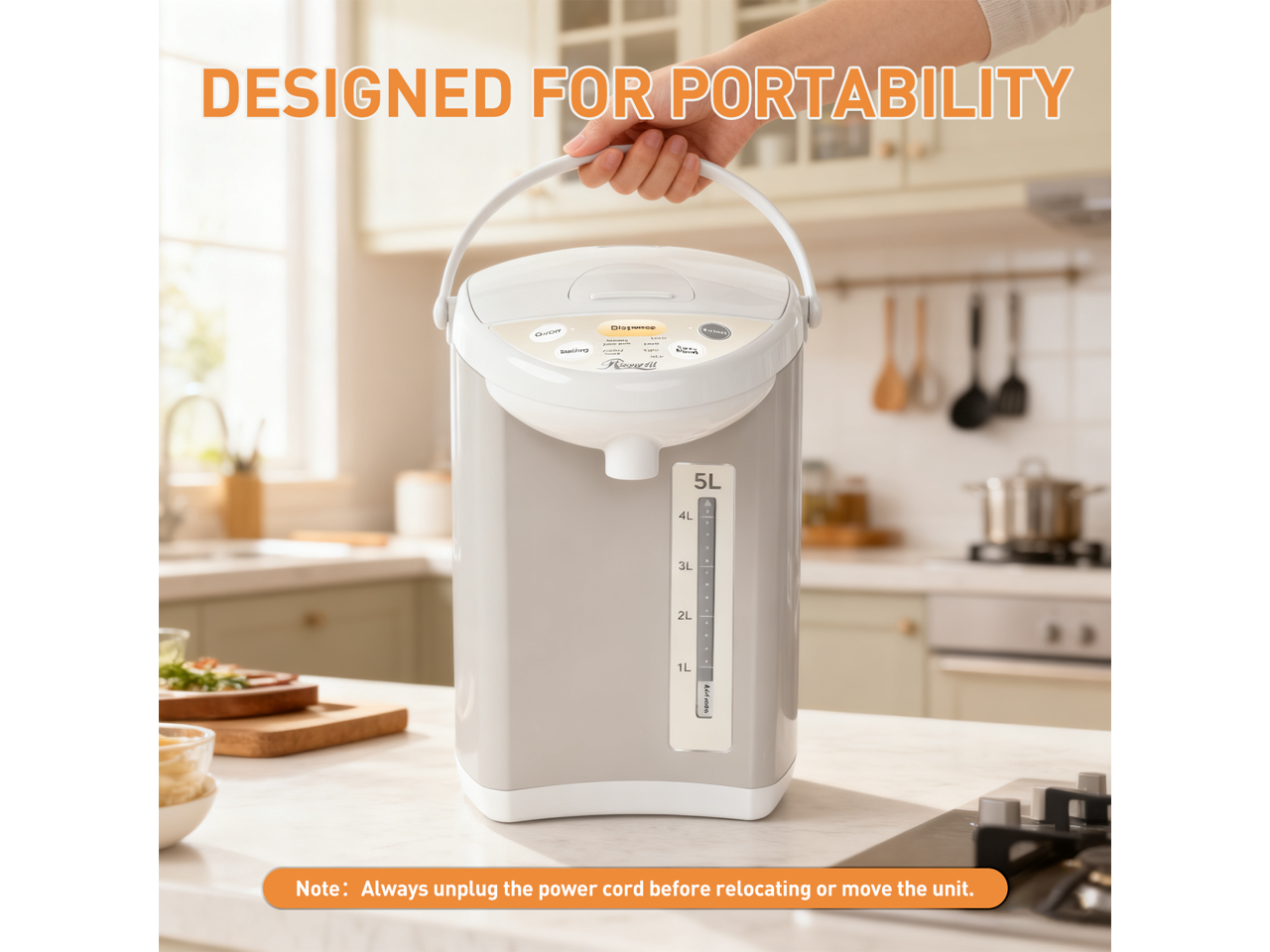 DESIGNED FOR PORTABILITY

BLUSOT

CAE: OE5A

Capacity: 5L 4L 3L 2L 1L

Note: Always unplug the power cord before relocating or moving the unit.
