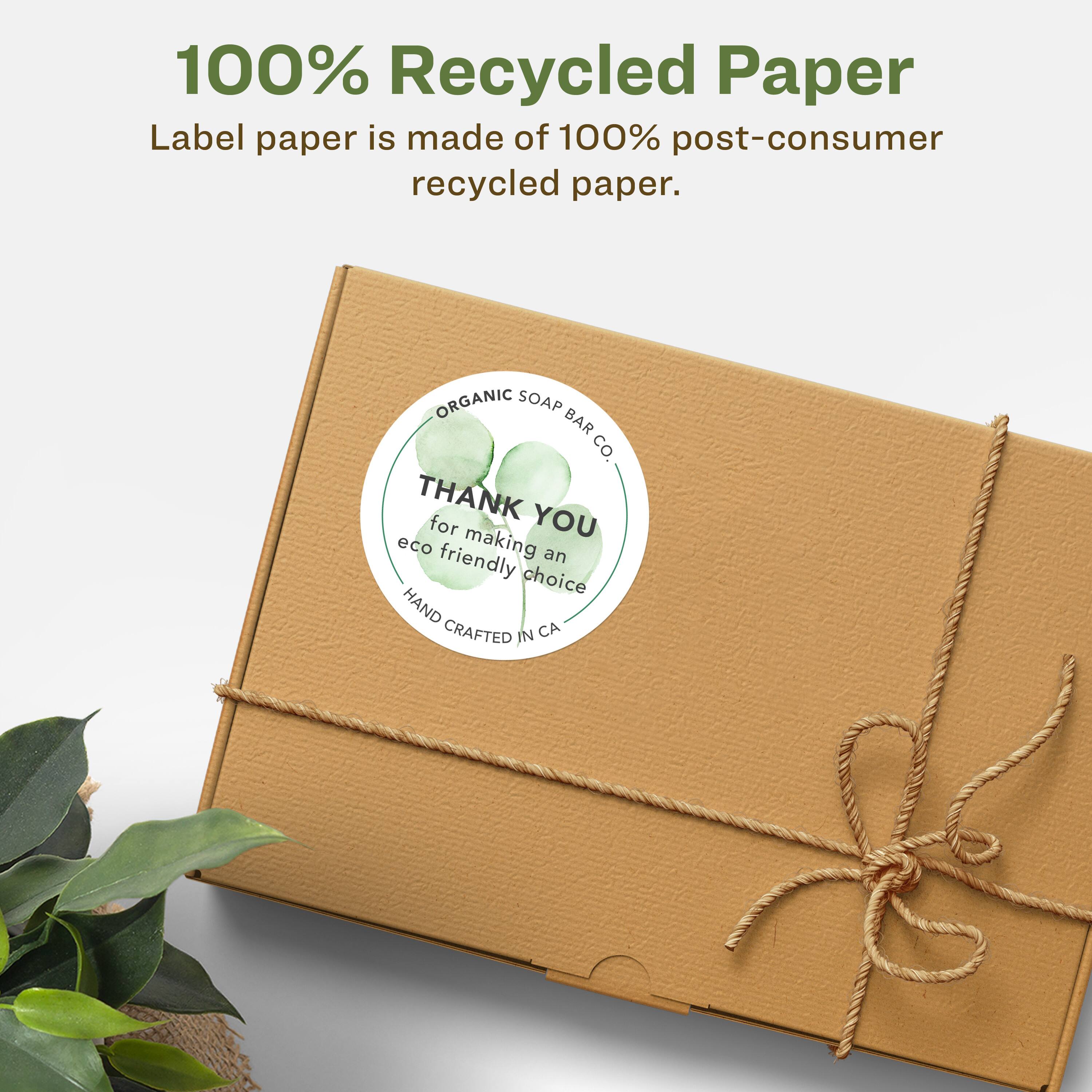 100% Recycled Paper  
Label paper is made of 100% post-consumer recycled paper.  

ORGANIC SOAP BAR CO.  
THANK YOU for making an eco-friendly choice  
HAND CRAFTED IN CA