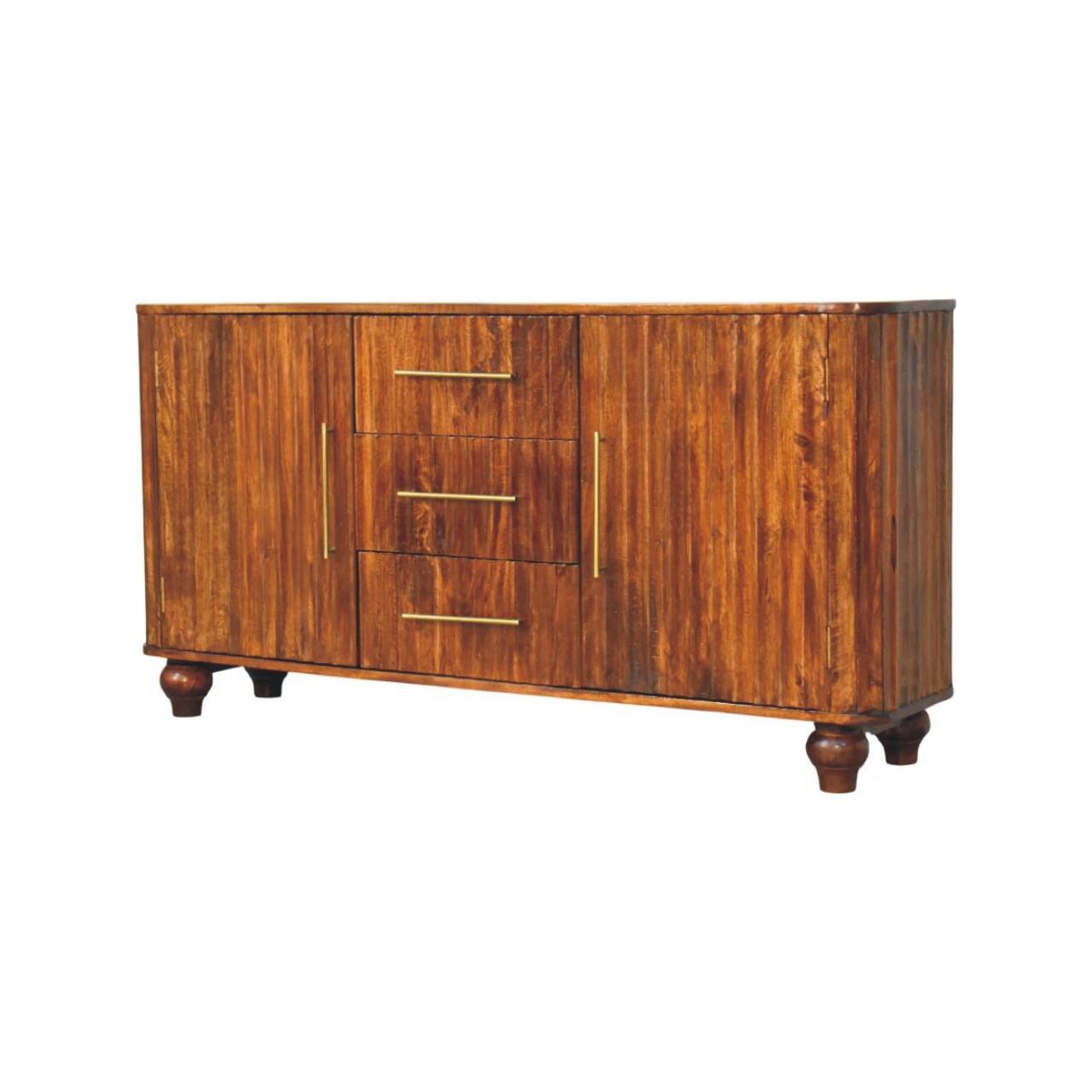 Left. Artisan Furniture - Artisan Furniture Solid Wood Chestnut Curve Sideboard, 3 Drawers, 4 Shelves, Brown - Brown.