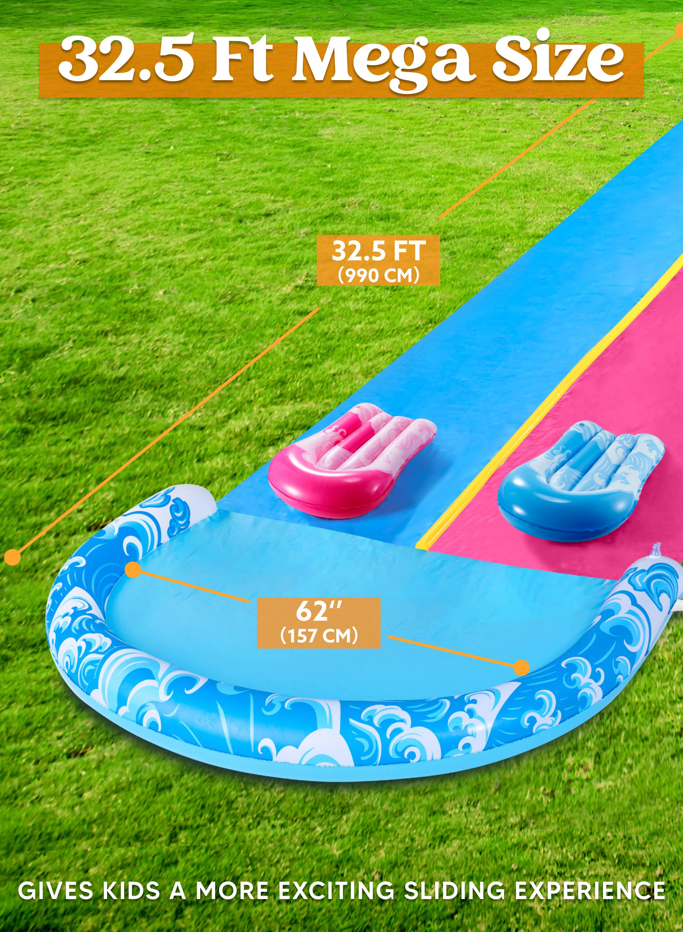 32.5 Ft Mega Size  
32.5 FT (990 CM)  
62" (157 CM)  
GIVES KIDS A MORE EXCITING SLIDING EXPERIENCE