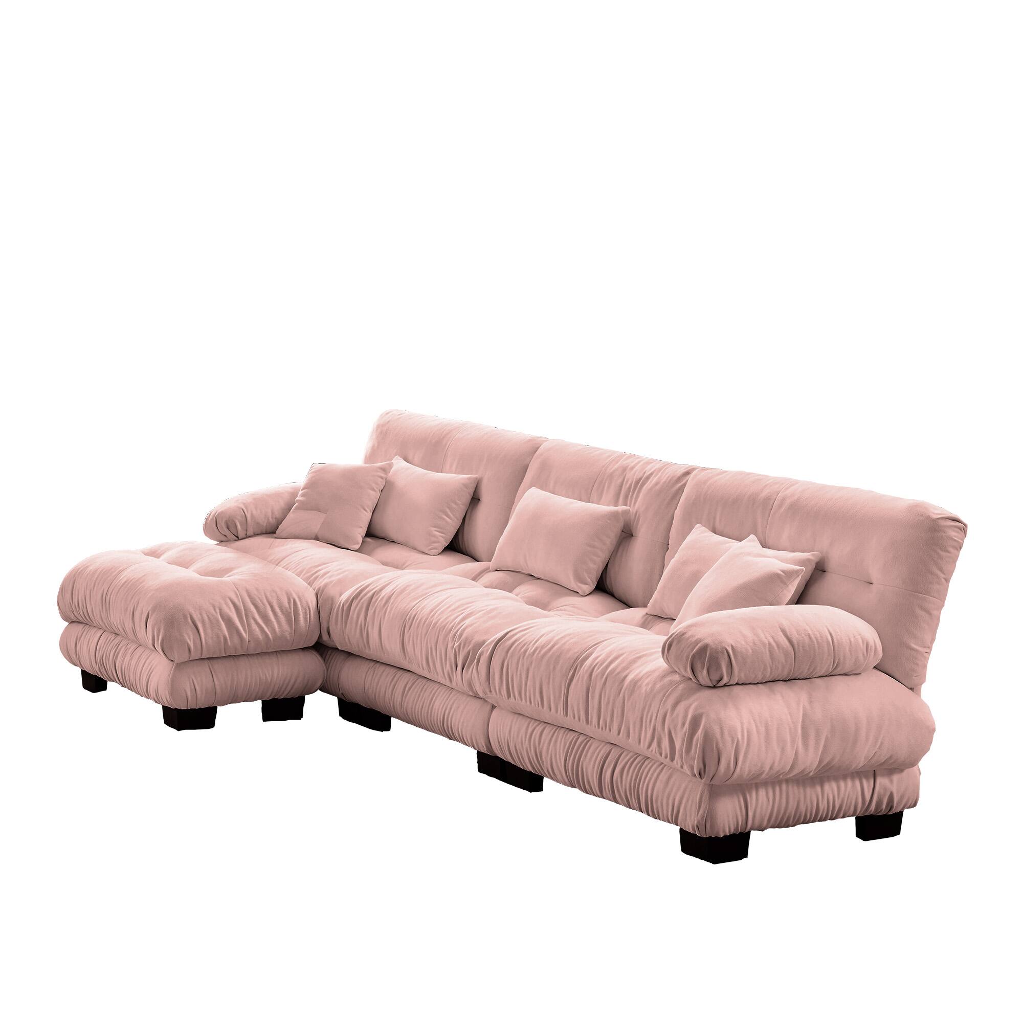 Back. DOMETOUR - Luxury Modular Sectional Sofa Couch,Oversized L Shaped Cloud Couch,Deep Seat Sofa Couch with Convertible Ottoman - Chenille Pink.