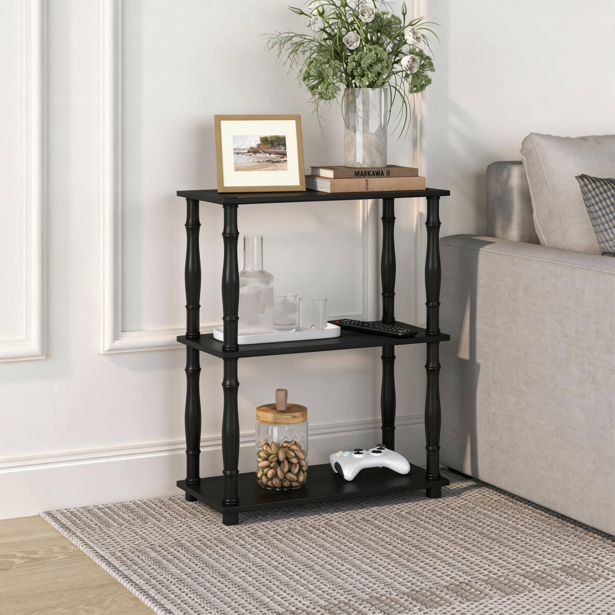 Alt View 2. HOMLUX - 3-Tier 29.5" Corner Shelf Open Shelves for Display for Living Room and Office Organization Walnut - Black.
