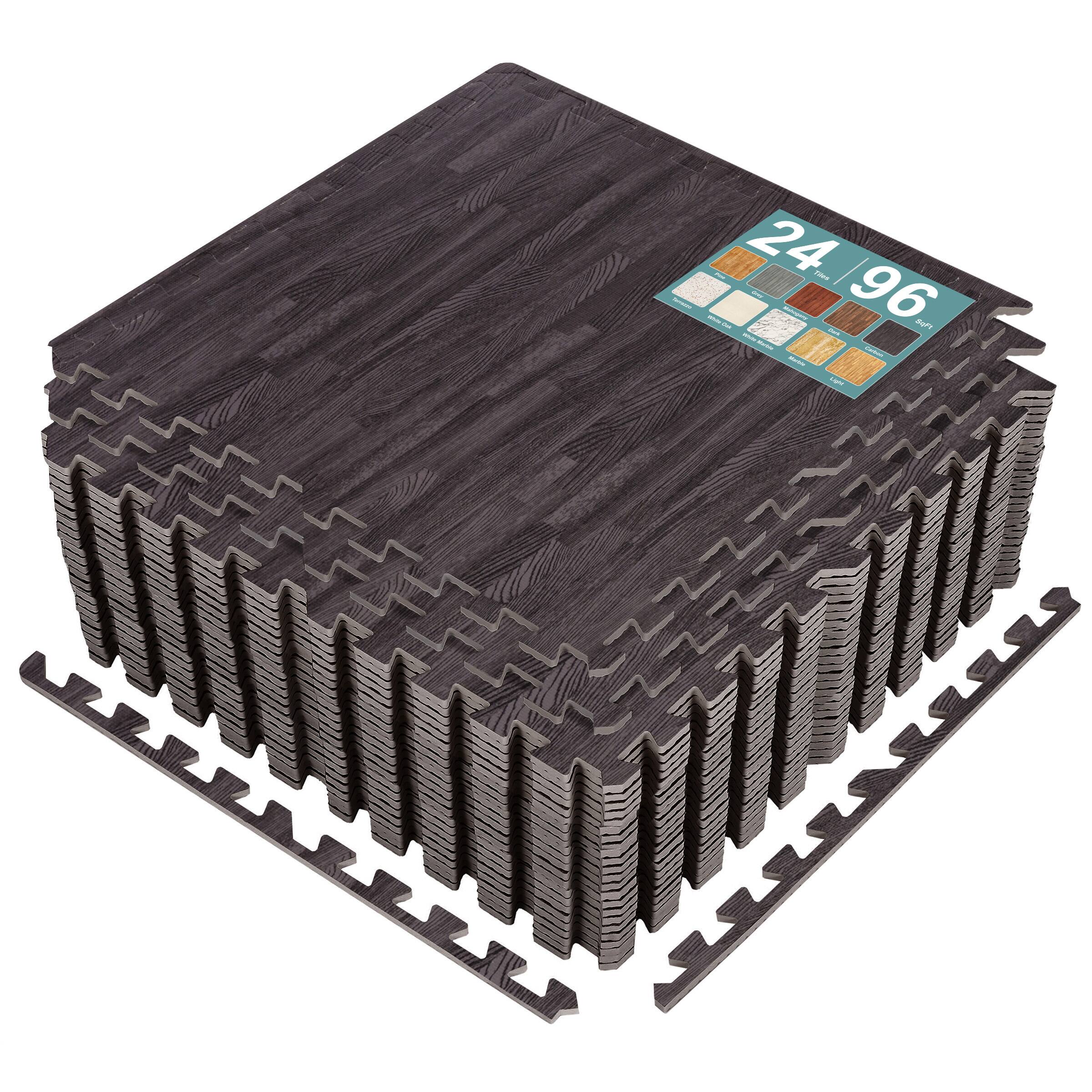 Sorbus - 24 Pack Wood Grain Floor Tiles Foam Mat EVA Interlocking Mats Tile 3/8-Inch Thick Flooring Exercise Mats - Carbon