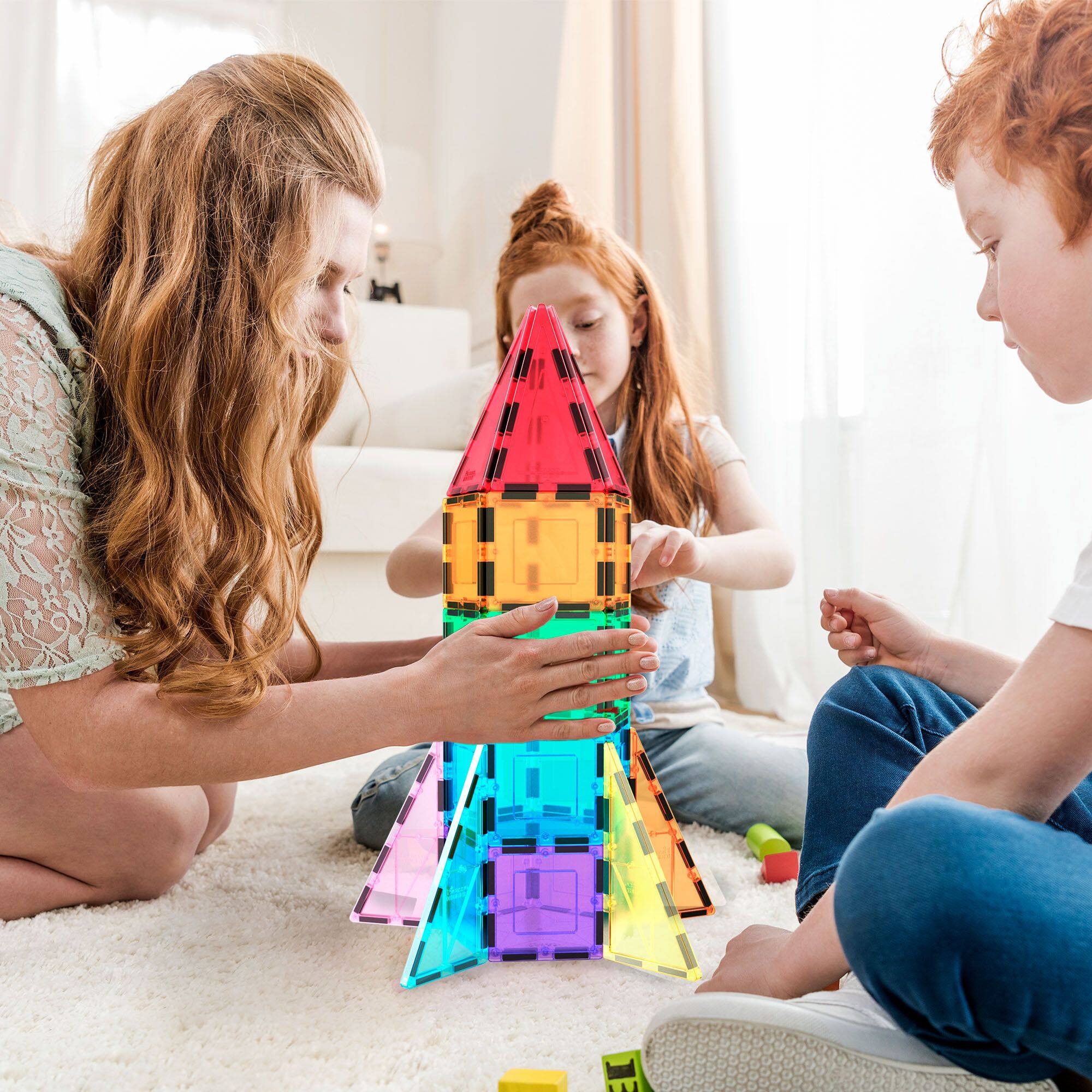 Alt View 2. PicassoTiles - PICASSO-TILES Magnetic Tiles for Kids, 32PCS Rocket Theme Construction STEM Building Blocks Educational Toy - Multicolor.