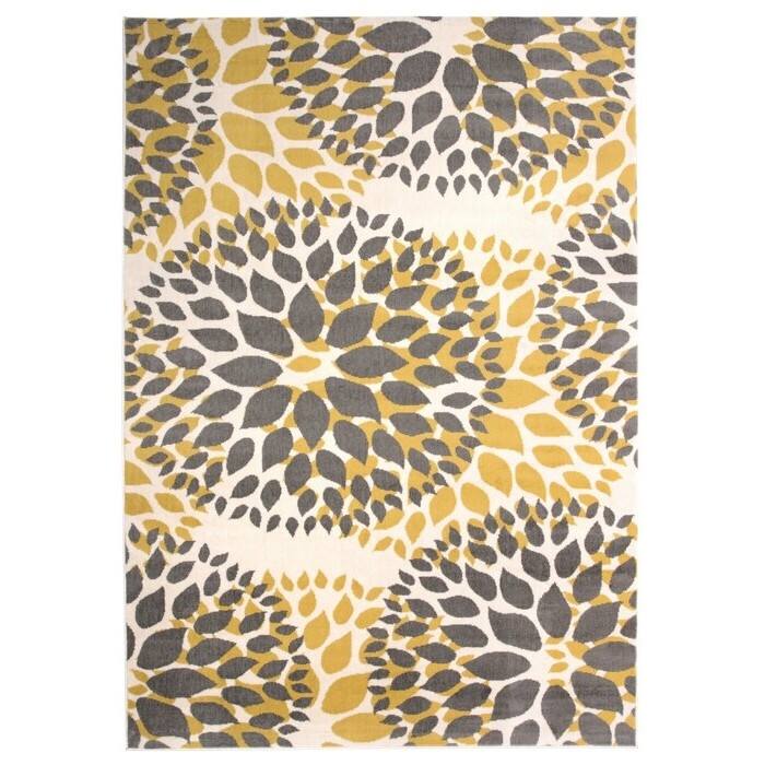 Hivvago - 5' x 7' Grey Yellow Floral Woven Stain Resistant Polypropylene Area Rug - Grey, Yellow