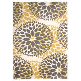 Hivvago - 3'1" x 5' Grey Yellow Floral Woven Stain Resistant Polypropylene Area Rug - Grey, Yellow