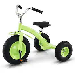 Costway - Kids Toddler Tricycle with 15 Inch Inflatable Rubber Tires, Adjustable Seat & Handlebar Aged 3+ - Green