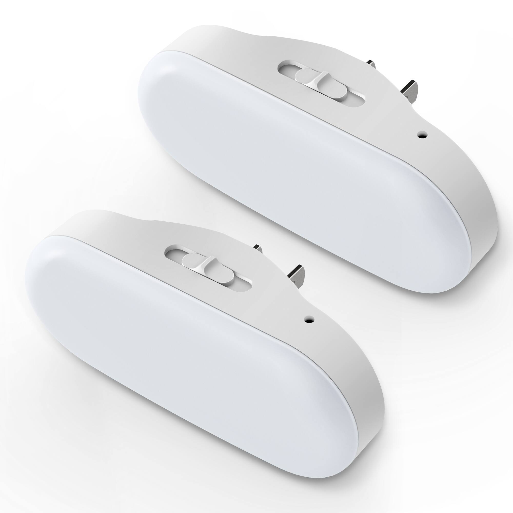 Front. Jandcase - JANDCASE 2-Pack 1W  Plug-in Night Light, 5000K Daylight White, Horizontal Design, Slide Dimmer, Dusk-to-Dawn Sensor - White.